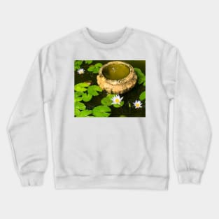 Purple-tinged lily, in a pond with bowl Crewneck Sweatshirt